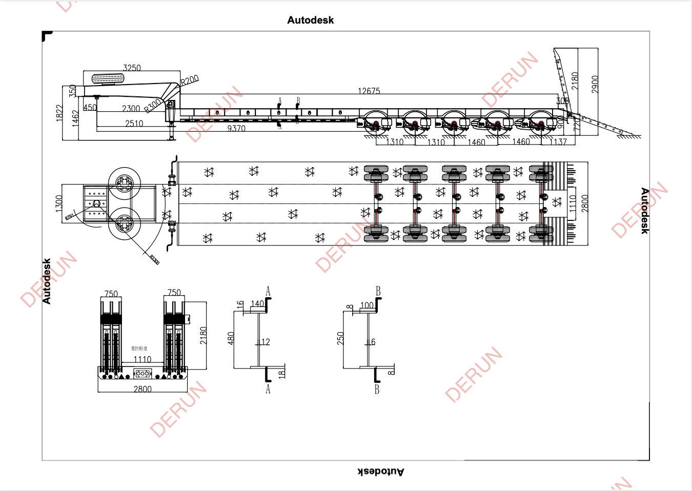 Tekening van 5 Axle Lowbed Semi Trailer