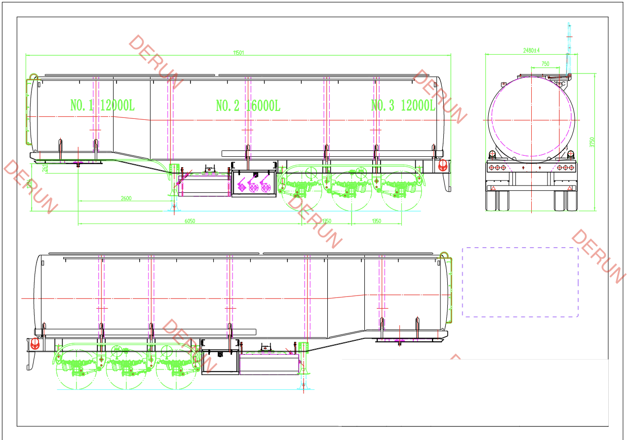Tekening van 3 Axle Oil Tank Semi Trailer