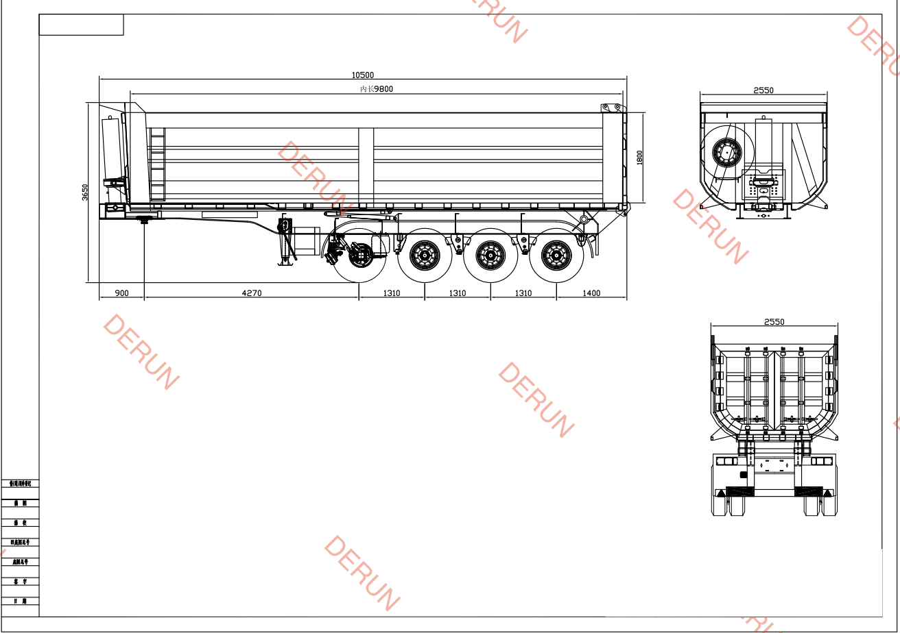 Tekening van 4 Axle U Type Achterstorting Semi -trailer
