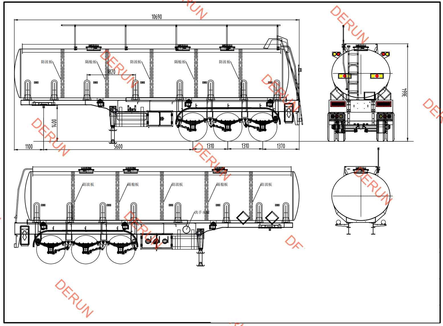 Tekening van 30 cbm olietank semi -trailer
