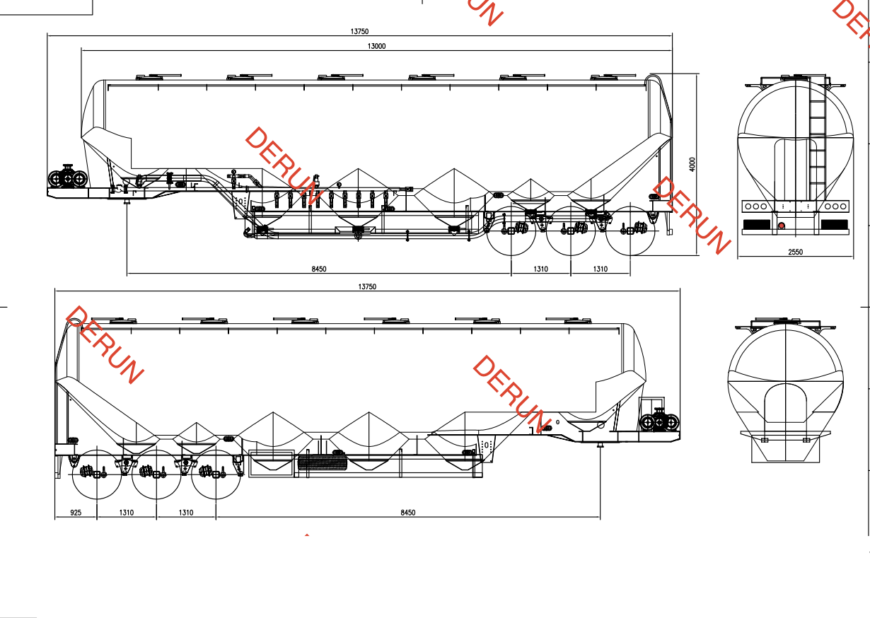 Tekening van 56 CBM Cement Tank Semi Trailer