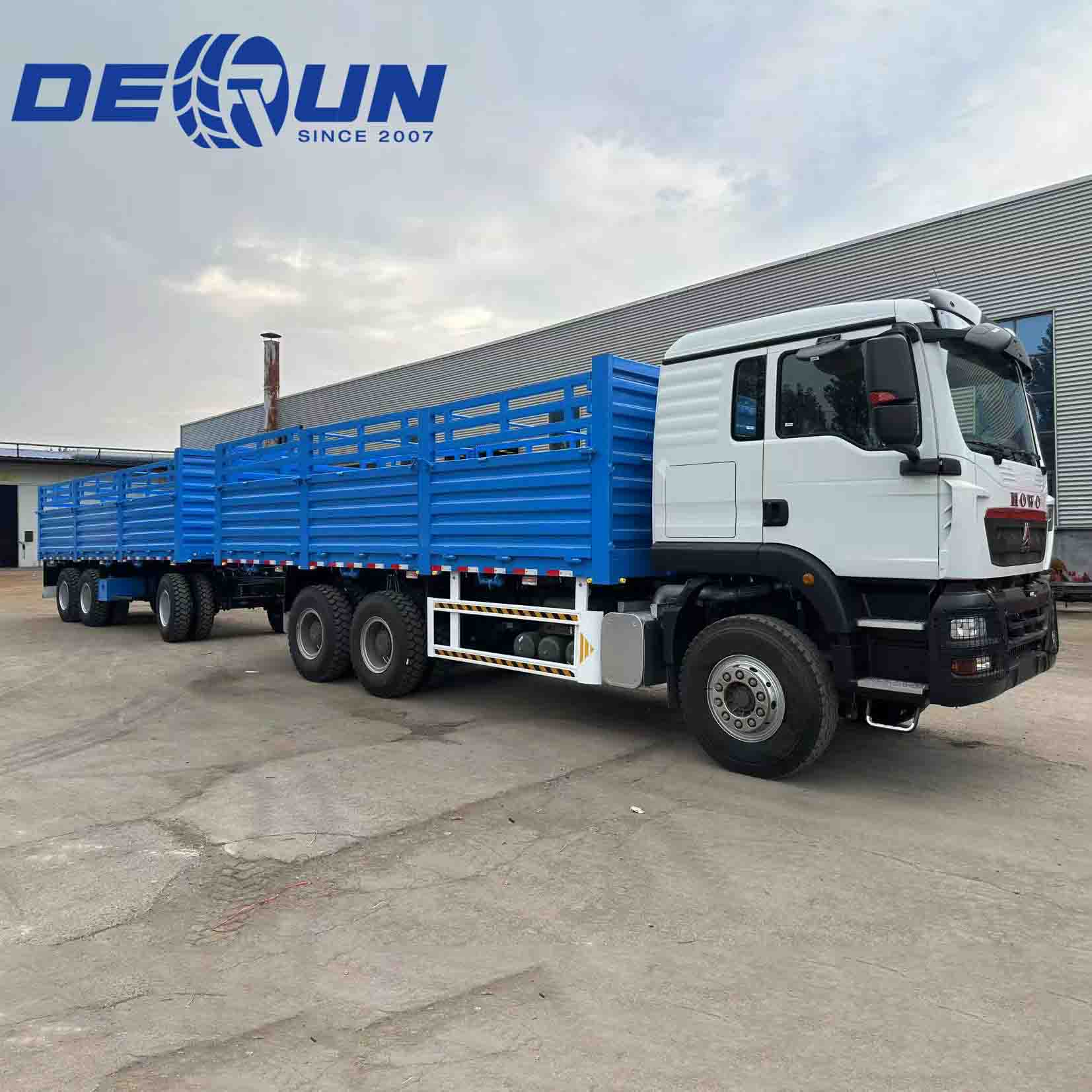 Sinotruk Howo TX 6x4 Fence Cargo Truck met 3 Axle Drawbar Trailer